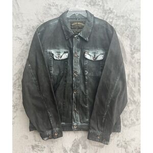 AKOO Jacket Mens 3XL Denim Dark Wash Pockets Distressed Stretch Black